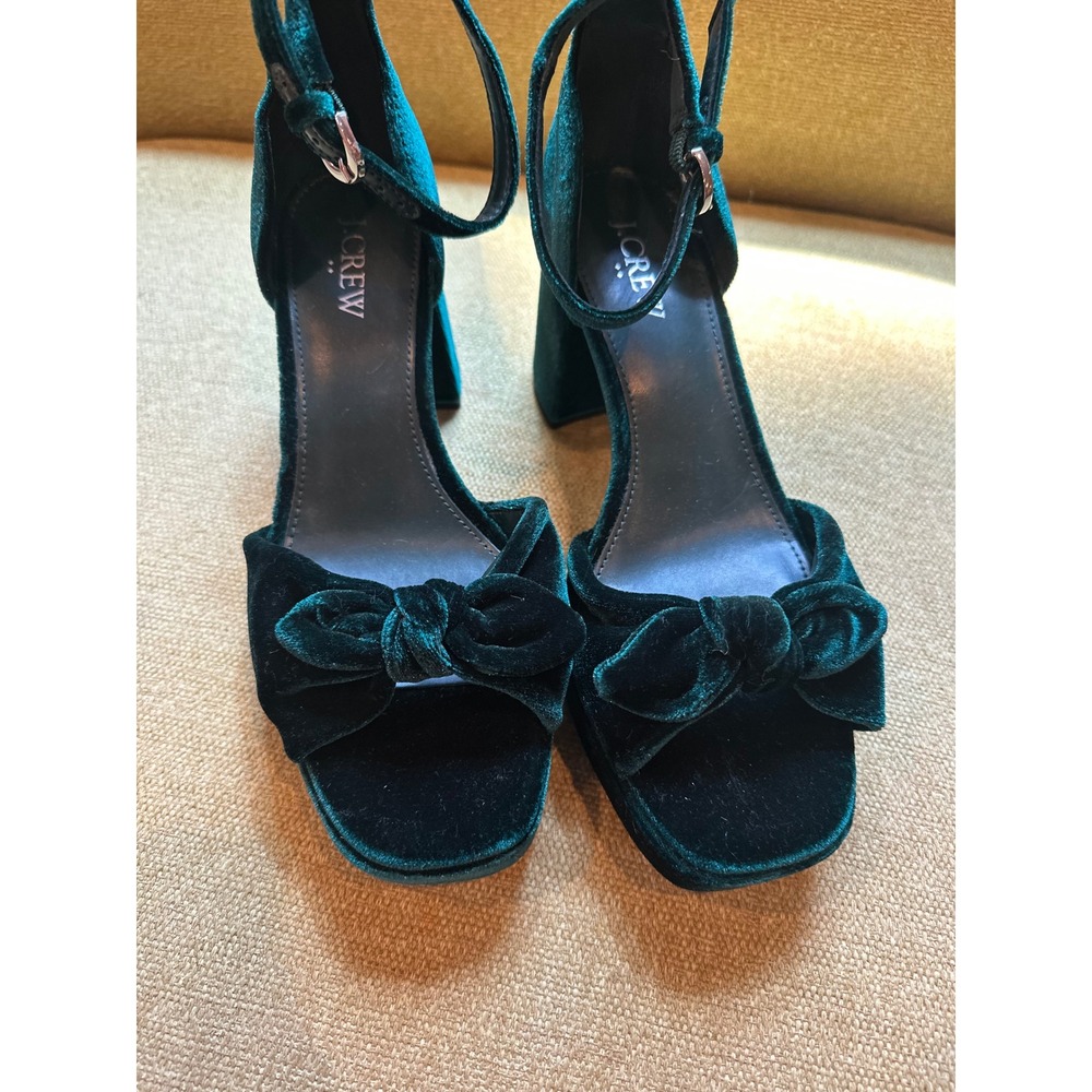 J.Crew Womens Emerald Green Velvet Platform Block Heel Bow Sandals Size 7